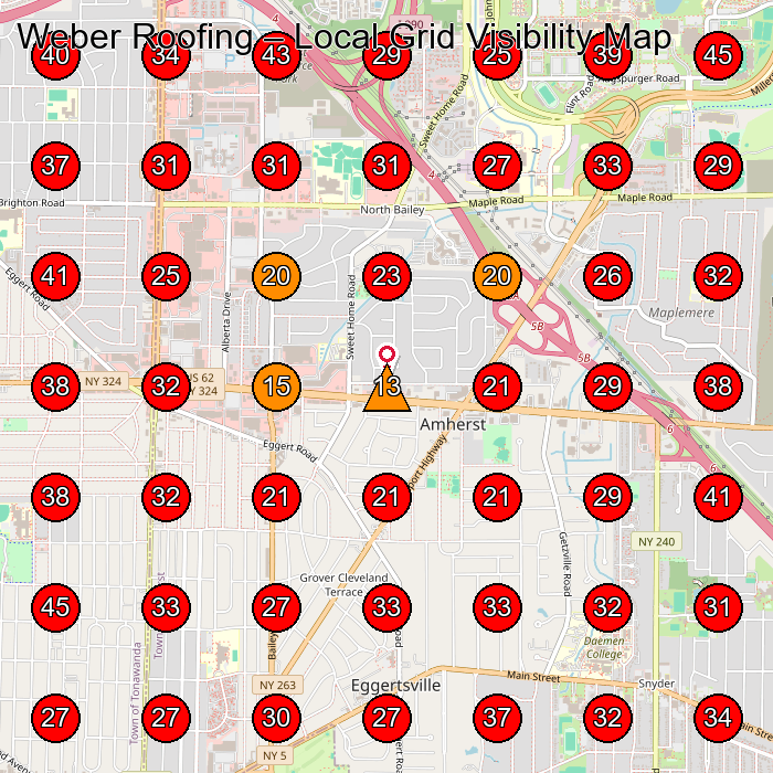 Weber Roofing GeoGrid visibility map for Roofing Contractor in Buffalo